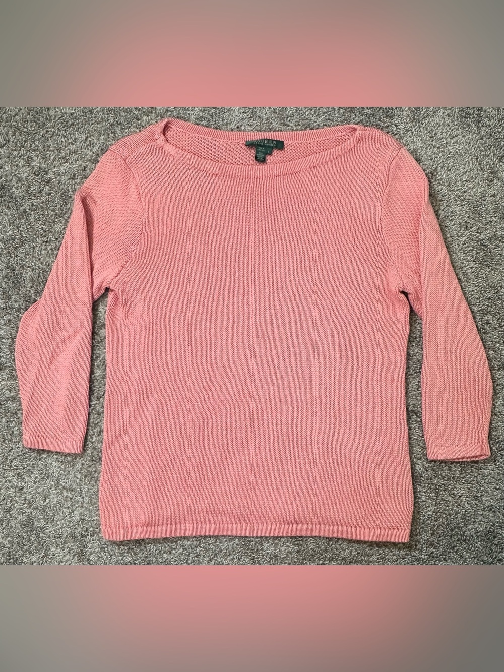 Lauren Ralph Lauren Pink Boat Neck 3/4 Sleeve Sweater Size Large